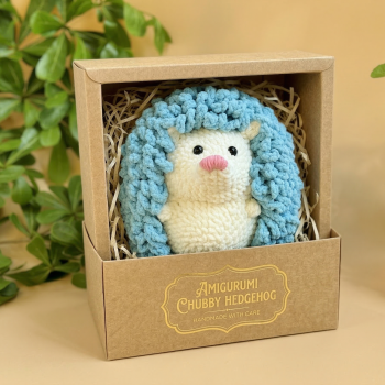 Handmade hedgehog crochet plush toy, cute amigurumi woodland stuffed animal