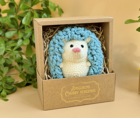 Handmade hedgehog crochet plush toy, cute amigurumi woodland stuffed animal