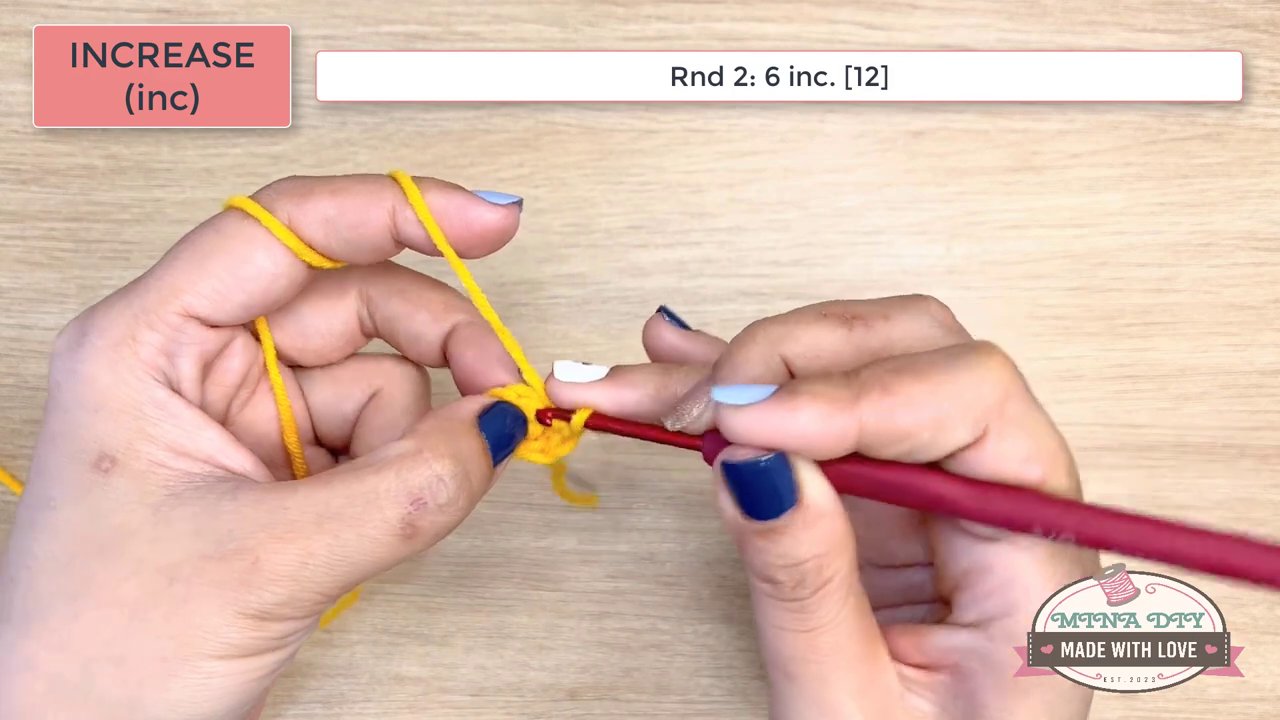 Mastering the Magic Ring and Beyond: A Beginner's Guide to Crochet Increases and Foundation Chains 8 The final demonstration shows the growing oval shape, with the text confirming the Round 2 instructions and the resulting stitch count of 24.